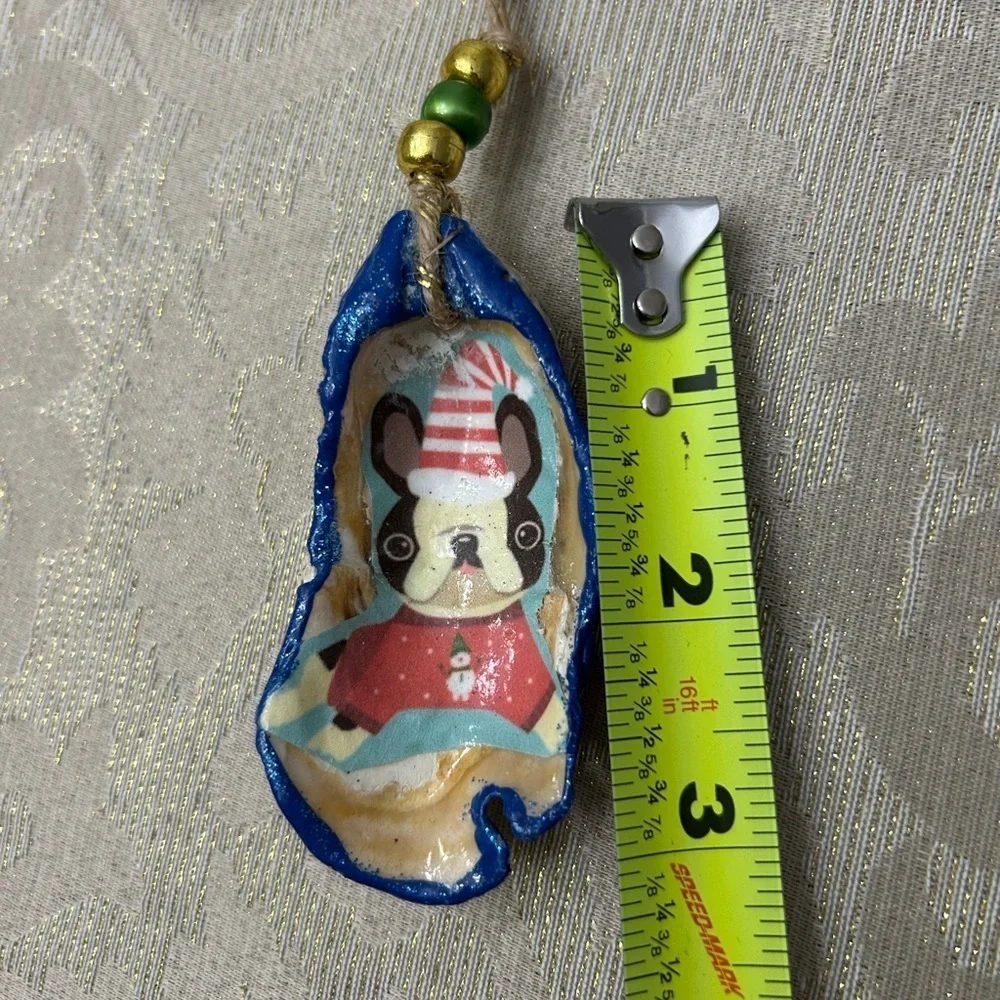 Hand Painted Dog—Boston or Frenchie Oyster Shell Ornament